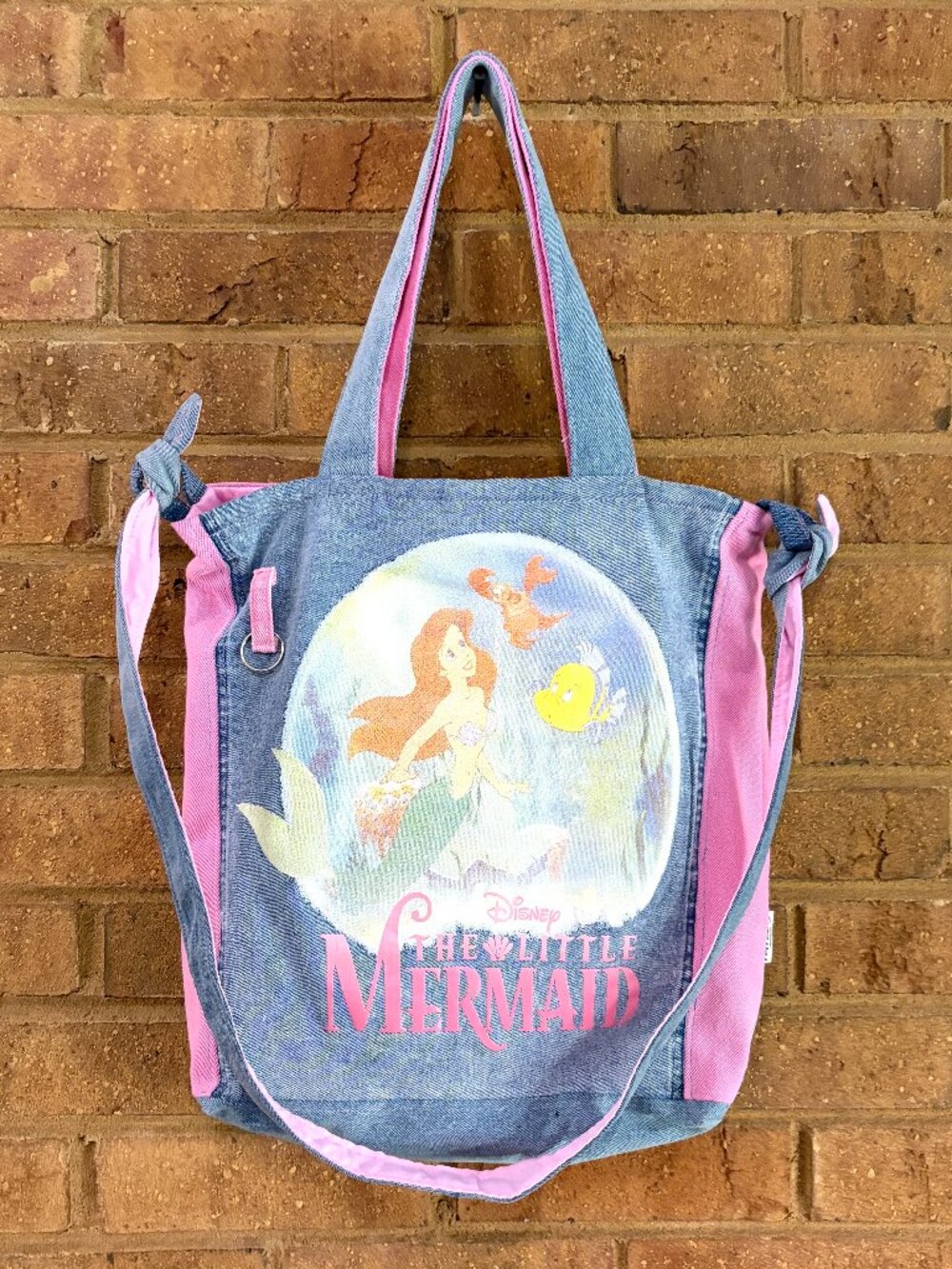 The Little Mermaid Disney Handmade Crossbody Denim Tote Bag Upcycled